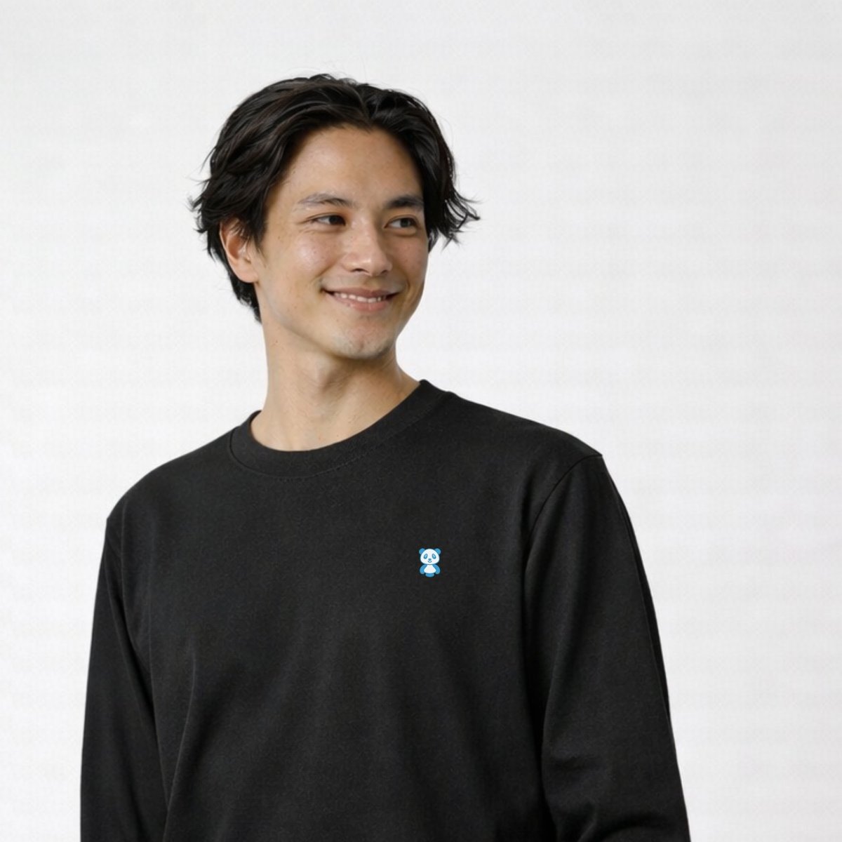 吉池パンダオリジナルグッズ】 吉池ワンポイントパンダ黒長袖Tシャツ