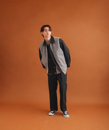 Pre-wash DENIM pleats blouson / amn-BL-020 / Black