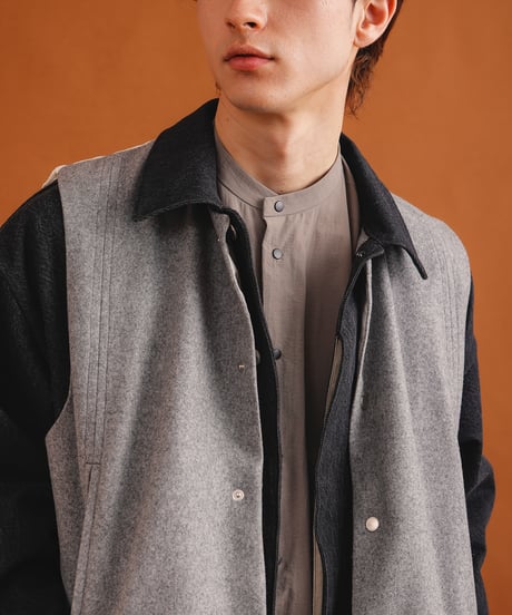 Pre-wash DENIM pleats blouson / amn-BL-020 / Black