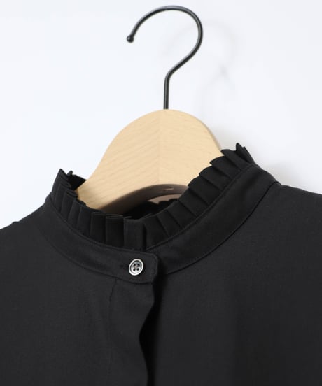 GABARDINE frilled blouse / amn-SH-055 / Black