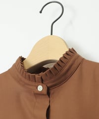GABARDINE frilled blouse / amn-SH-055 / Brown