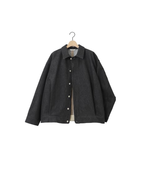 Pre-wash DENIM pleats blouson / amn-BL-020 / Black