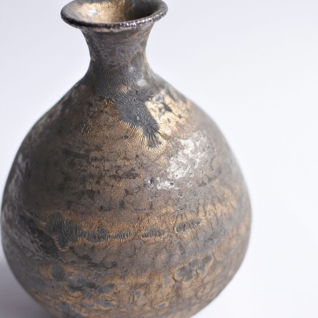 陶器製 古い徳利 黒い点模様 original