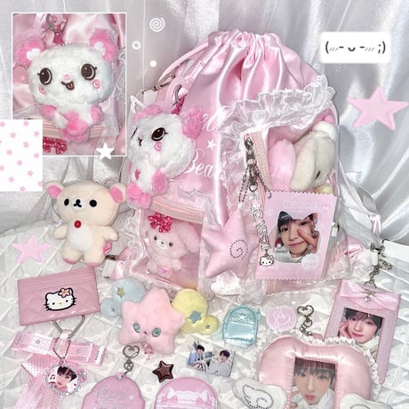 【再入荷】★2WAY 痛バック★ ポケット2種付き サテン痛バック ナップサック pink.ver
