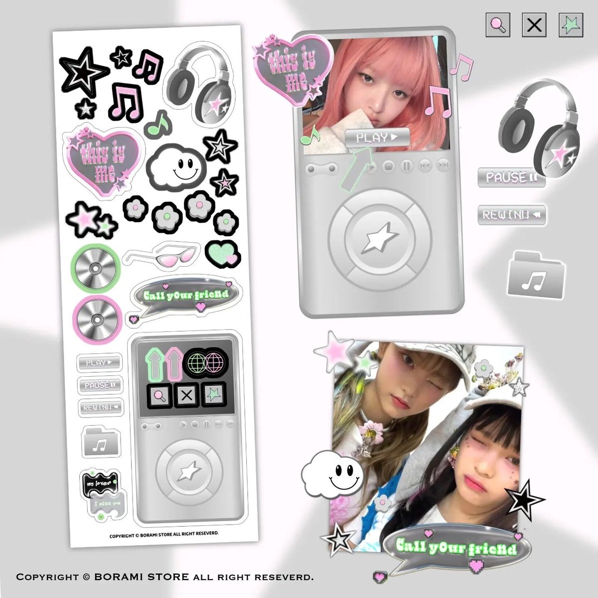 ♡°｡ Y2k ホログラム入り デコ シール ステッカー*ﾟ♡ | BORAMI