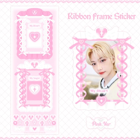 【再入荷】♡°｡ RIBBON FRAME STICKER ホログラム入り リボンフレーム ステッカー 選べる4色*ﾟ♡