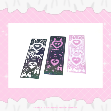 【再入荷】♡°｡ BUNNY&MEOW ホログラム入りデコ ステッカー 選べる3色*ﾟ♡