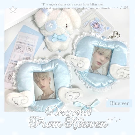 【4/14オーダー再開】★ハンドメイド★ Angel Heart Cushion Card Holder 天使の羽クッションカードホルダー Blue.ver