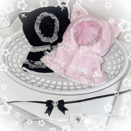 ★ハンドメイド★ ふわねこフリルケープ　Pink.ver/Black.ver