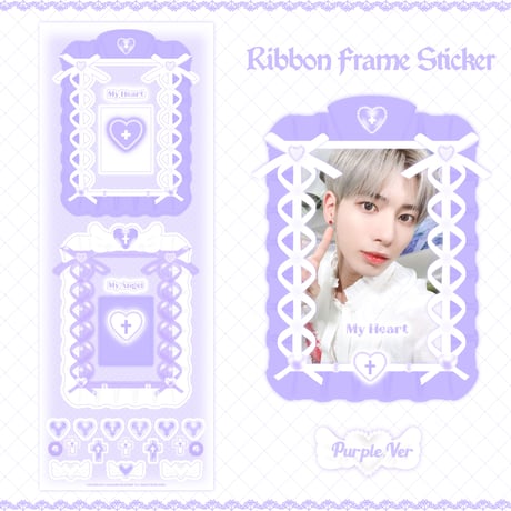 【再入荷】♡°｡ RIBBON FRAME STICKER ホログラム入り リボンフレーム ステッカー 選べる4色*ﾟ♡