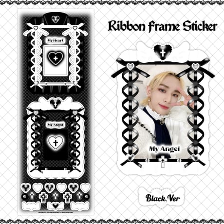 【再入荷】♡°｡ RIBBON FRAME STICKER ホログラム入り リボンフレーム ステッカー 選べる4色*ﾟ♡