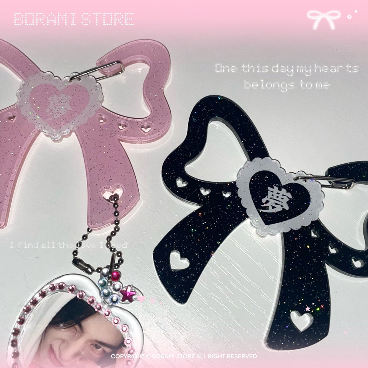 在庫僅か】♡°｡ ラメ入り カラビナ キーホルダー 夢.ver 選べる2色