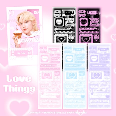【再入荷】♡°｡ LOVE THINGS  ホログラム入りデコ シール  選べる4色*ﾟ♡