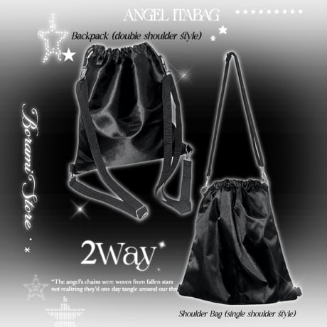 【再入荷】★2WAY 痛バック★ ポケット2種付き サテン痛バック ナップサック black.ver