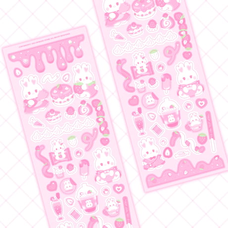 再入荷♡°｡ I like strawberry イチゴうさちゃん ホログラム入り デコ ステッカー*ﾟ♡