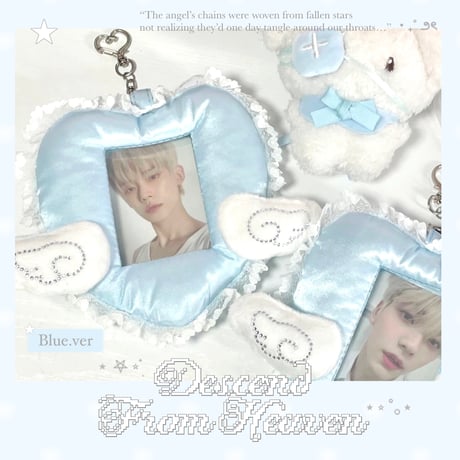 【4/14オーダー再開】★ハンドメイド★ Angel Heart Cushion Card Holder 天使の羽クッションカードホルダー Blue.ver
