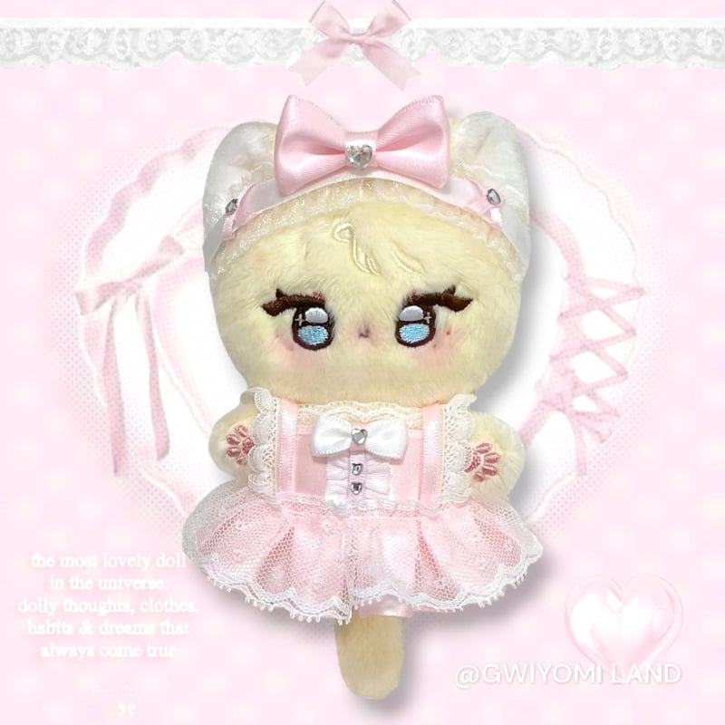 ☆ハンドメイド☆ 10cmぬいぐるみ服+ヘッドドレス セット ピンク ☆ハンドメイド☆ 10cmぬいぐるみ服+ヘッドドレス セット ピンク
