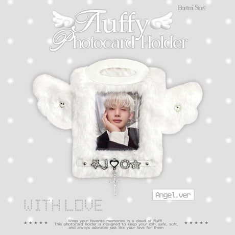 【再入荷】♡もこもこ ネームタグ トレカケース トレカホルダー ストラップ付き‎♡Angel.ver