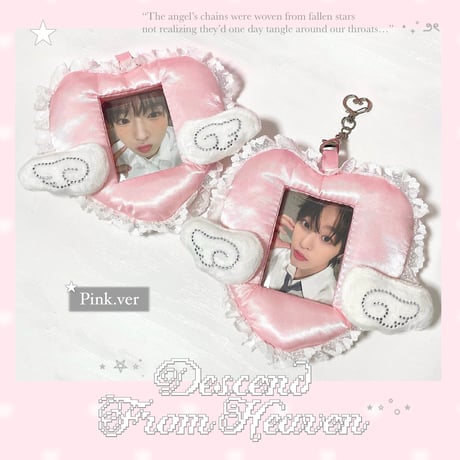 【4/14オーダー再開】★ハンドメイド★ Angel Heart Cushion Card Holder 天使の羽クッションカードホルダー Pink.ver