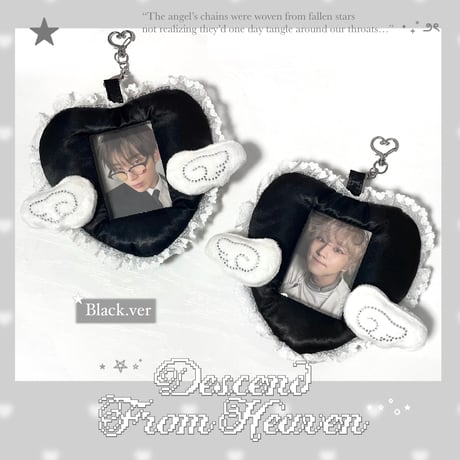 【4/14オーダー再開】★ハンドメイド★ Angel Heart Cushion Card Holder 天使の羽クッションカードホルダー Black.ver