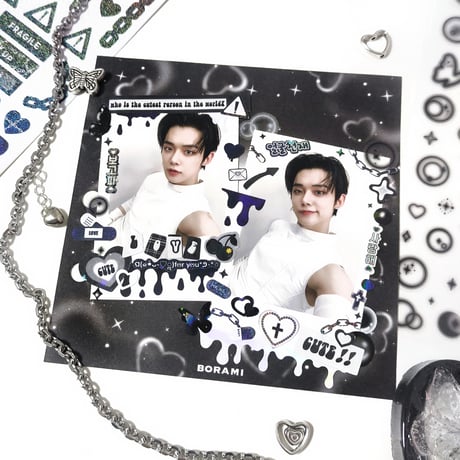 ♡°｡ HANKUL STICKER ホログラム入り ハングル ステッカー Black ver*ﾟ♡