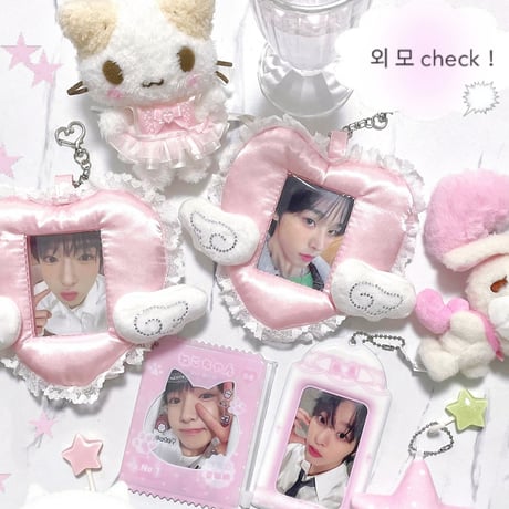 【4/14オーダー再開】★ハンドメイド★ Angel Heart Cushion Card Holder 天使の羽クッションカードホルダー Pink.ver