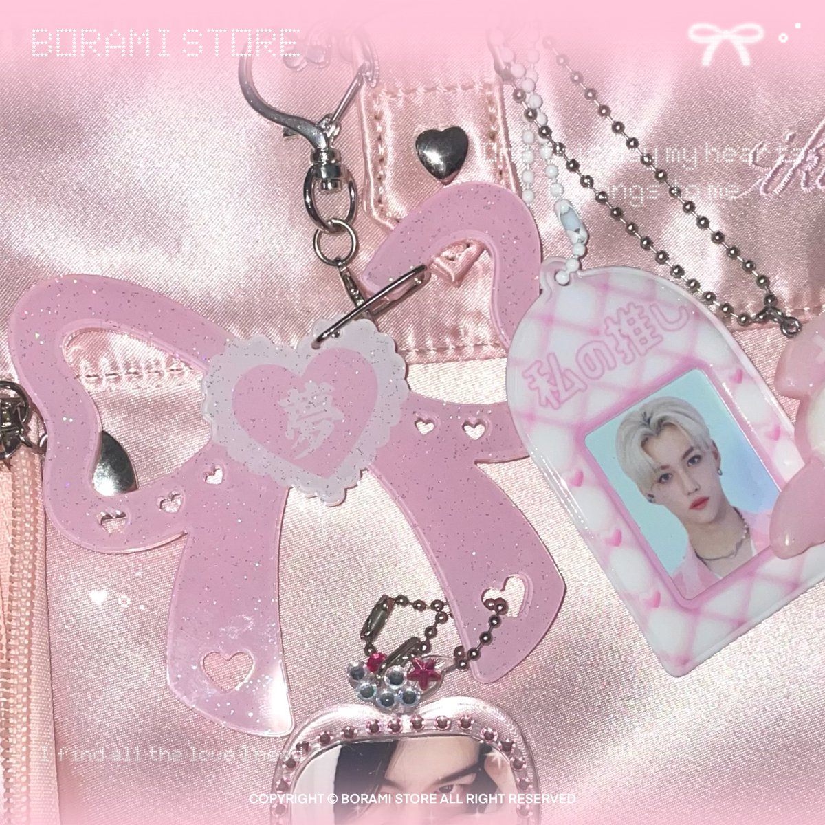 在庫僅か】♡°｡ ラメ入り カラビナ キーホルダー 夢.ver 選べる2色