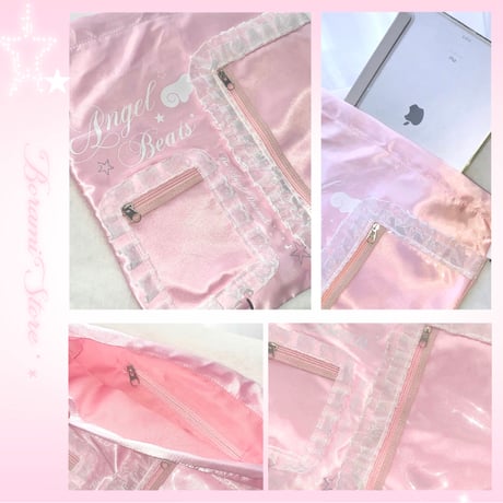 【再入荷】★2WAY 痛バック★ ポケット2種付き サテン痛バック ナップサック pink.ver