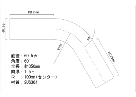 60.5Φステンレス曲げパイプ　５～９０度