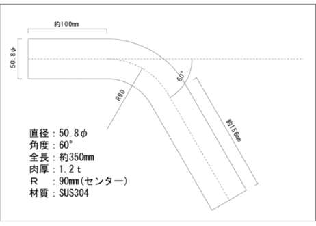 50.8Φステンレス曲げパイプ　５～90度