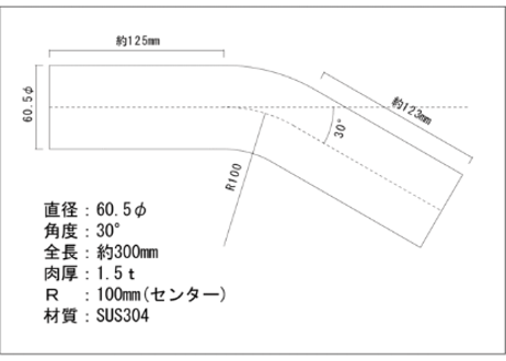 60.5Φステンレス曲げパイプ　５～９０度