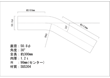50.8Φステンレス曲げパイプ　５～90度