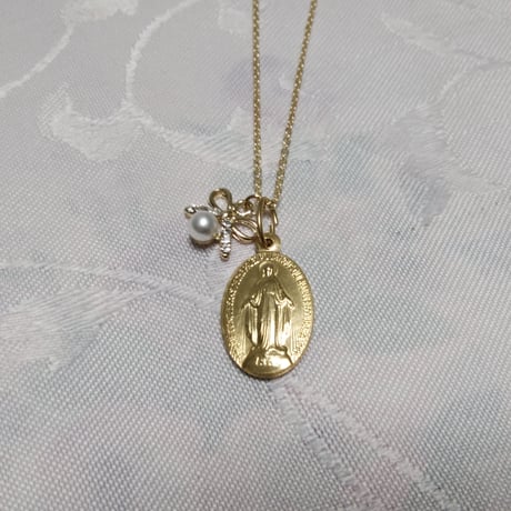パリ奇跡のメダイ教会正規品◆リボンビジュー付ネックレス*＊小粒のリボンビジューとパールパーツが可愛い*＊