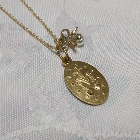 パリ奇跡のメダイ教会正規品◆リボンビジュー付ネックレス*＊小粒のリボンビジューとパールパーツが可愛い*＊