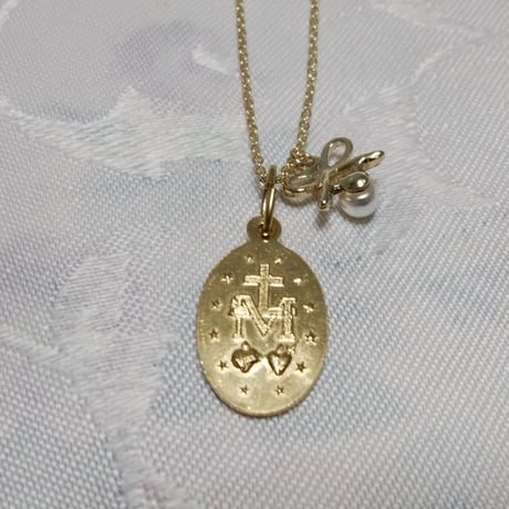 パリ奇跡のメダイ教会正規品◆リボンビジュー付ネックレス*＊小粒のリボンビジューとパールパーツが可愛い*＊
