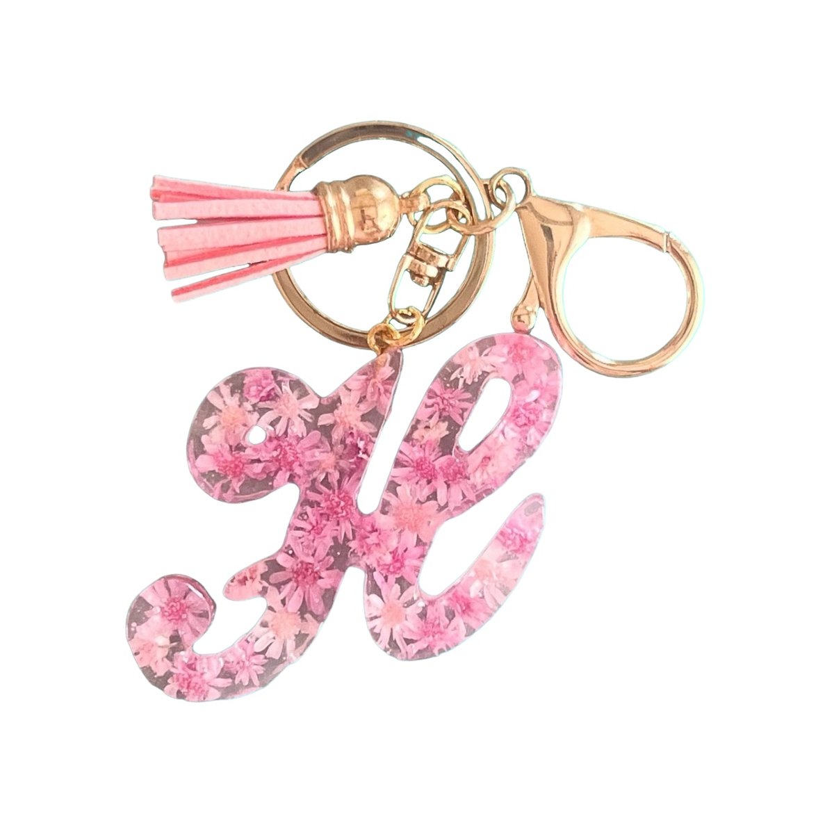 ドライフラワーのイニシャルキーホルダー(筆記体） | mahalo3store 