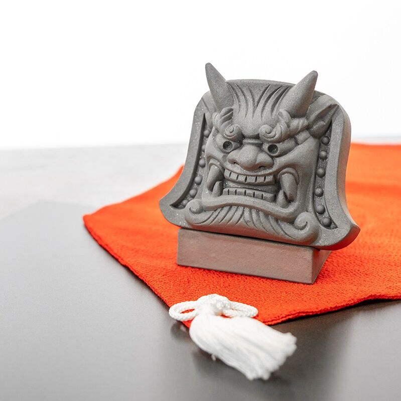 根付　帯留　鬼　鬼面　祐康作　牙彫刻　桐箱付 original