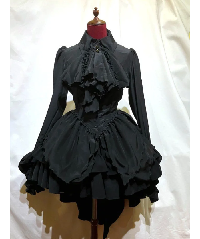 MARBLE マーブルゴスロリロリータ立ち襟フリルマント赤黒チェック