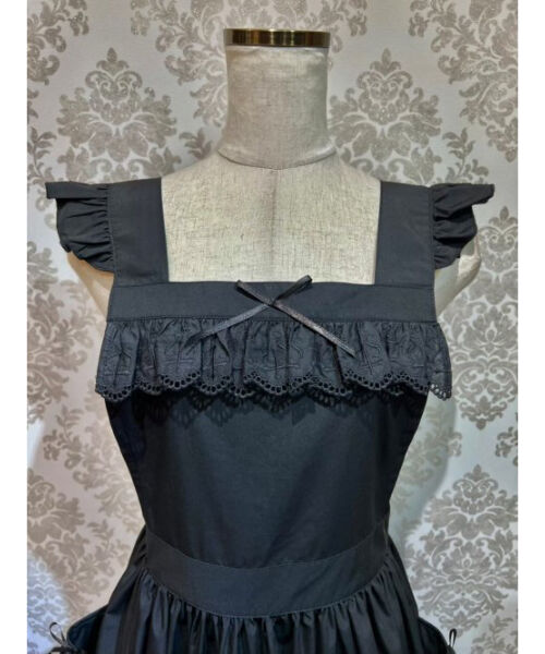 Moi-meme-Moitie Gardeniaピンタックエプロン 黒×白 Gardenia Apron by Moi-même-Moitié