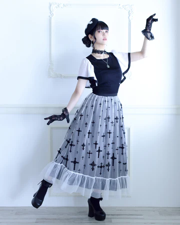 Moi-meme-Moitie ハイウエストロングスカート ブラック Moi-meme-Moitie ハイウエストロングスカート ブラック 十字架