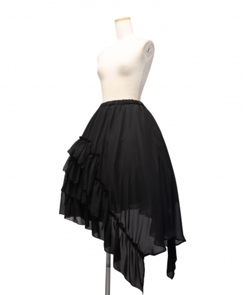Sheglit】シェグリット アシンメトリーフリルスカート ブラック  