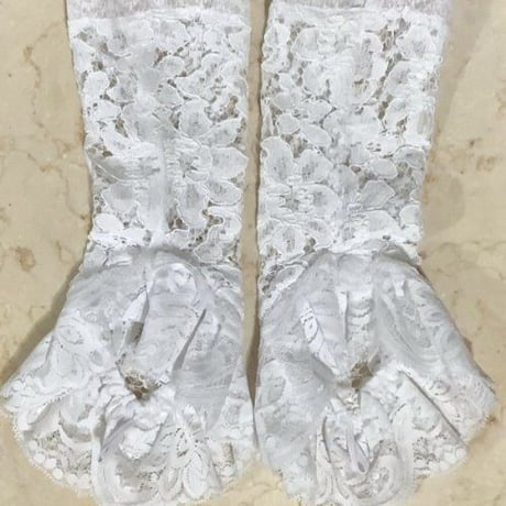 【MARBLE】マーブル　モチーフ付き指先ボリュームレースグローブ：白バラ柄レース×白バラ　Fingertip Volume Lace Gloves