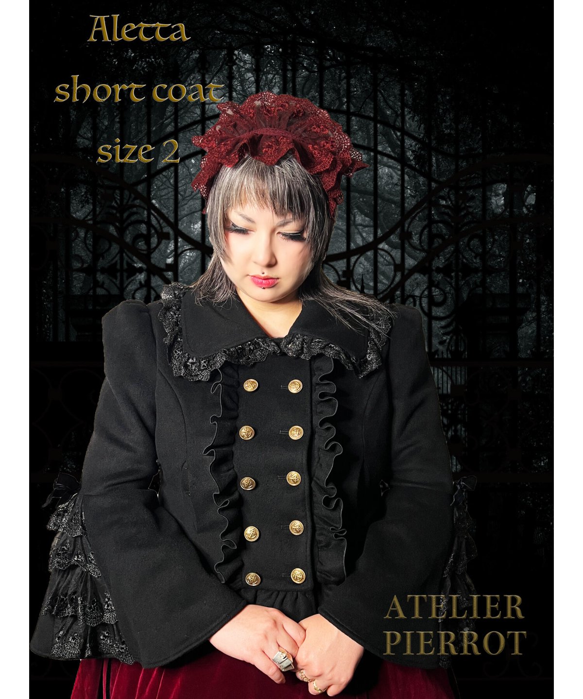 【ATELIER PIERROT】Aletta ショートコート 　ピンク/ワイン/ネイビー/ダークグリーン/ブラック　5色　Size 2 Aletta  Short Coat