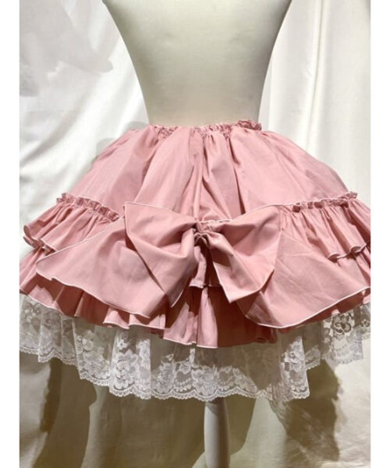 MARBLE】マーブル パニエ入り後リボン付きフリルスカート：ピンク×白  