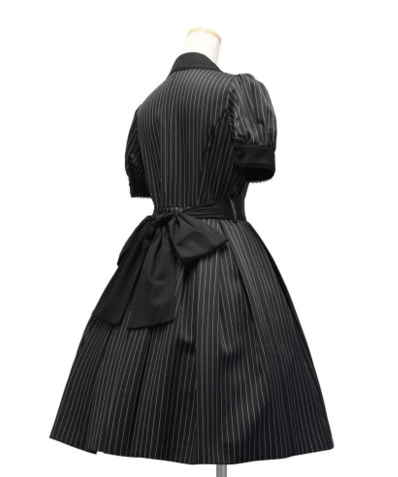 Sheglit】シェグリット ストライプパフワンピース ブラック Stripe  