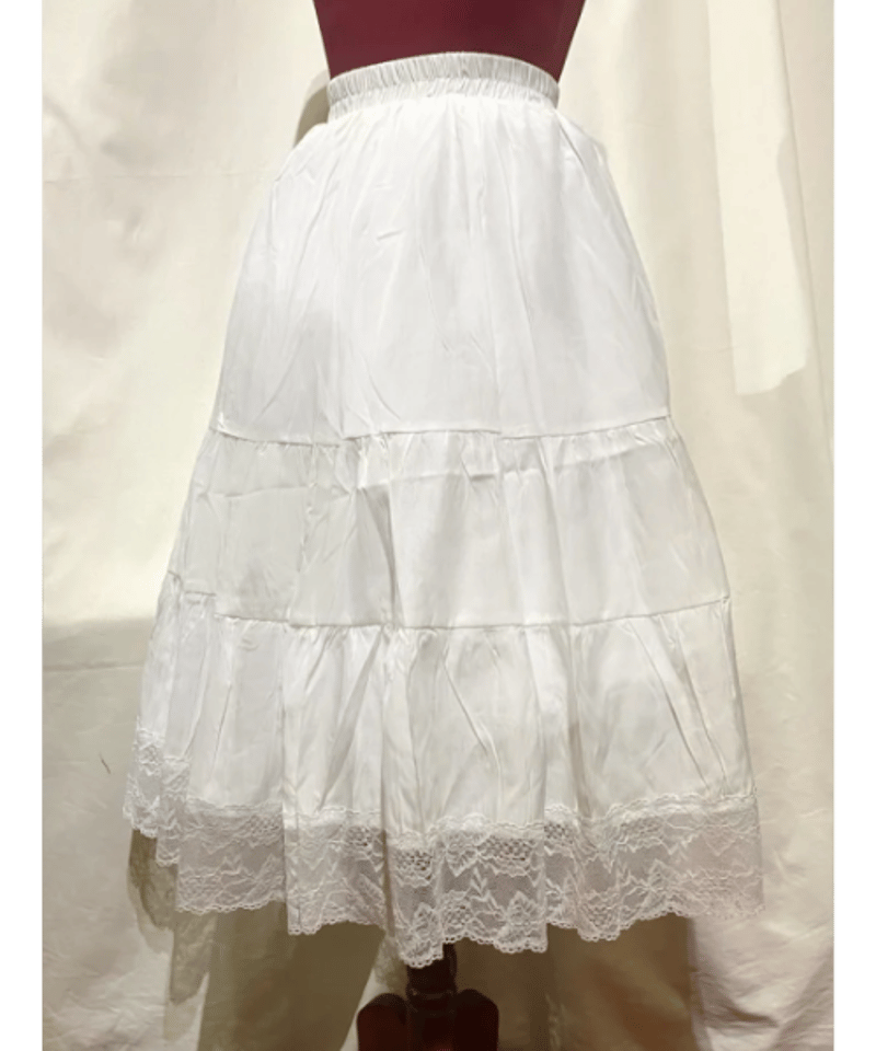 MARBLE】マーブル レース付きティアードロングスカート：白 | ATELIER  
