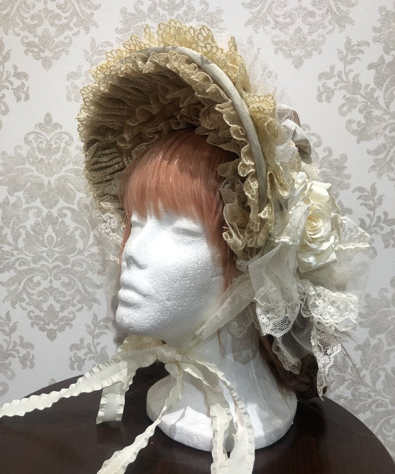 別珍トーションレースフルボンネット Velveteen bonnet 別珍トーションレースフルボンネット Velveteen bonnet