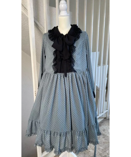 【Physical Drop】フィジカルドロップ　レース衿ワンピース【ミントグレー水玉】　Lace Collar OP　mint grey  polkadots