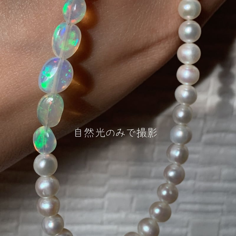 淡水パール＋最高級品質プレシャスオパール ボタンカット　SV925GPネックレス 淡水パール＋最高級品質プレシャスオパールボタンカットSV925GPネックレス