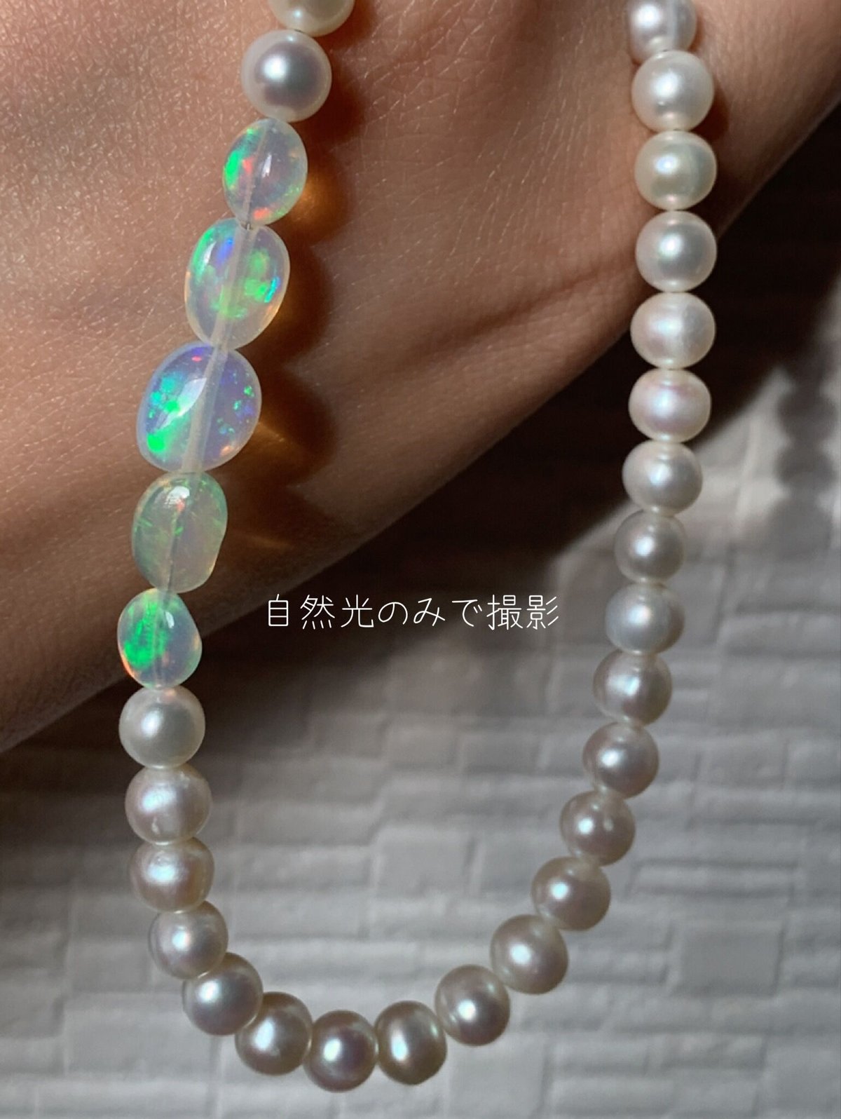 自然色ピンク淡水パール＋MIXシェイプ オパール SV925GPネックレス